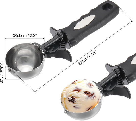 4 Ounce Ice Cream Scoop with Trigger, Stainless Steel Portion Cookie Scoop with Thumb Trigger for Cookie Dough Cupcake Batter Baking, Silver Black