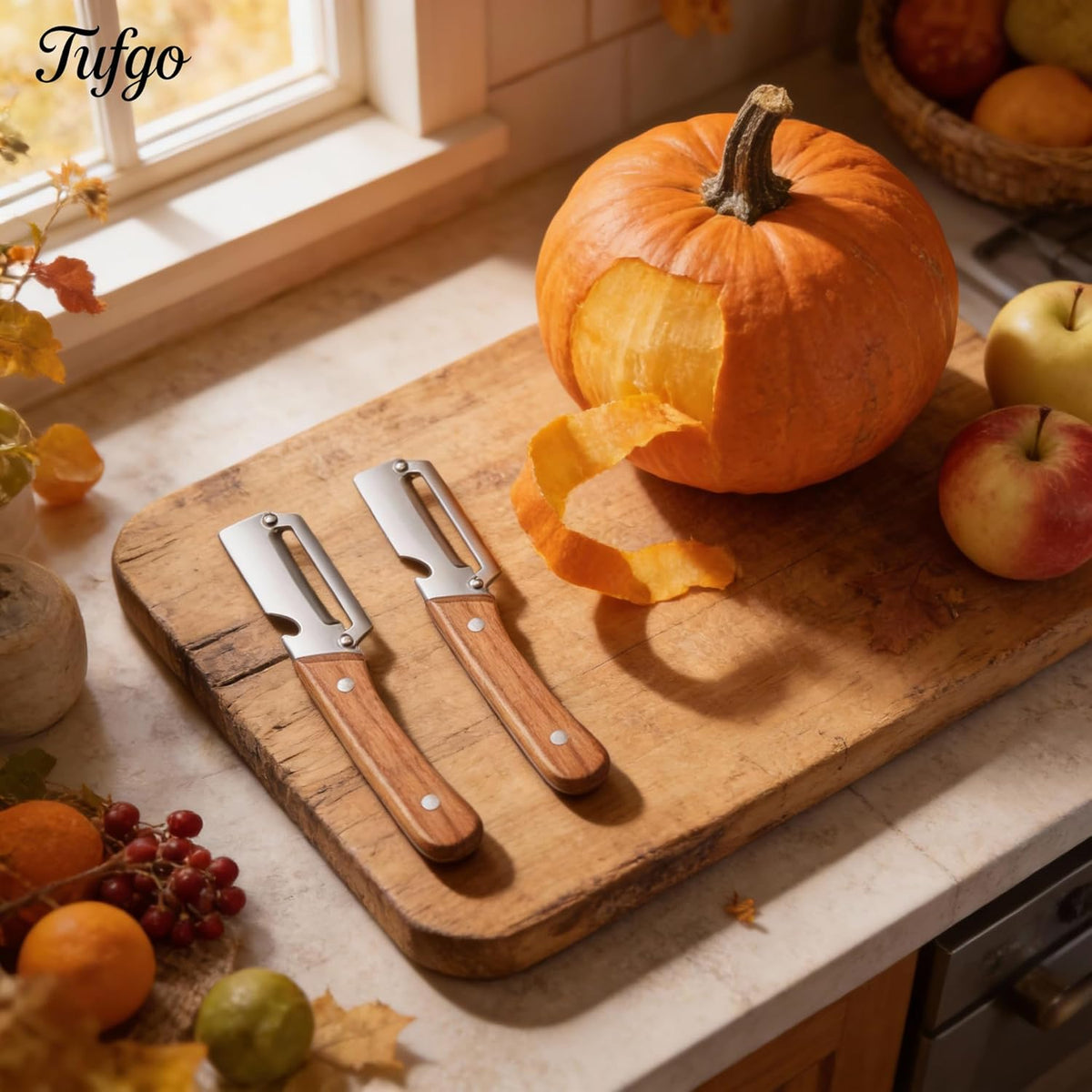 Pack of 2 Multifunctional Vegetable Peeler with Stainless Steel Blade 2-in-1 Wood Handle Kitchen Tool for Potato, Carrot, Zucchini, Papaya, Sugar Cane Peeling Veggie Peeler