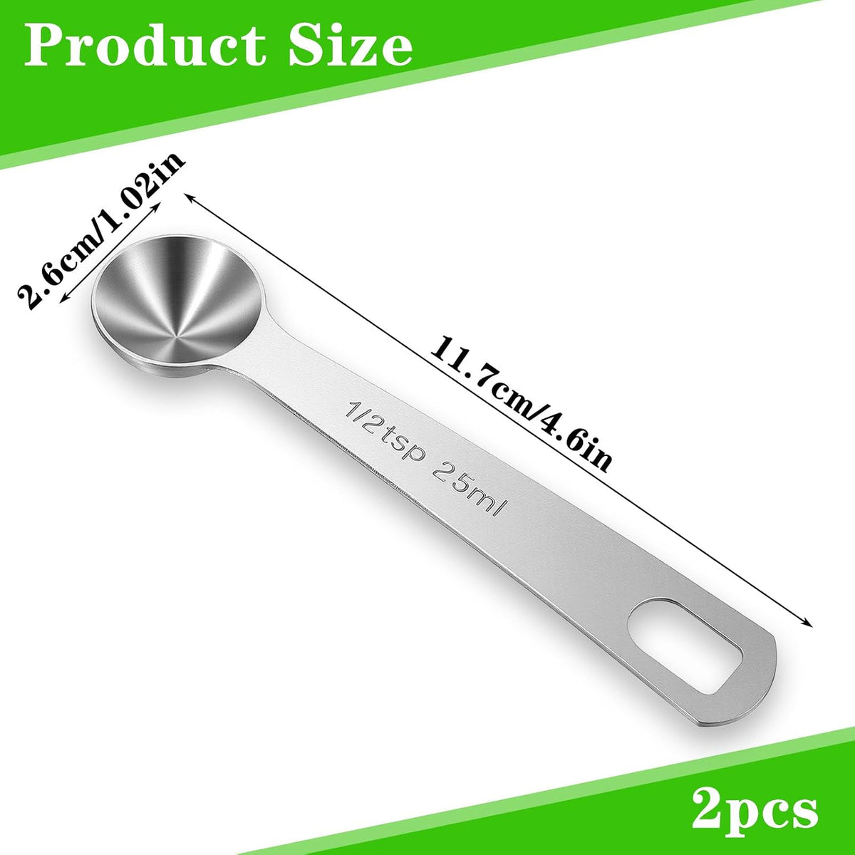 3 Pcs 1/2 Teaspoon (1/2 tsp, 2.5 ml, 2.5cc, 1/12 oz) Measuring Spoons, Stainless Steel Single Measuring Spoon Tablespoon Metal Measure Scoop for Coffee Grains Kitchen Cooking