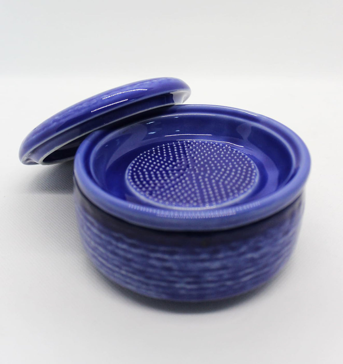 Japanese Grater Traditional Handcrafted Porcelain Minoyaki Indigo Blue with Mini Bowl and Lid for grating Radish Garlic Ginger (Indigo Blue, φ 4.33)