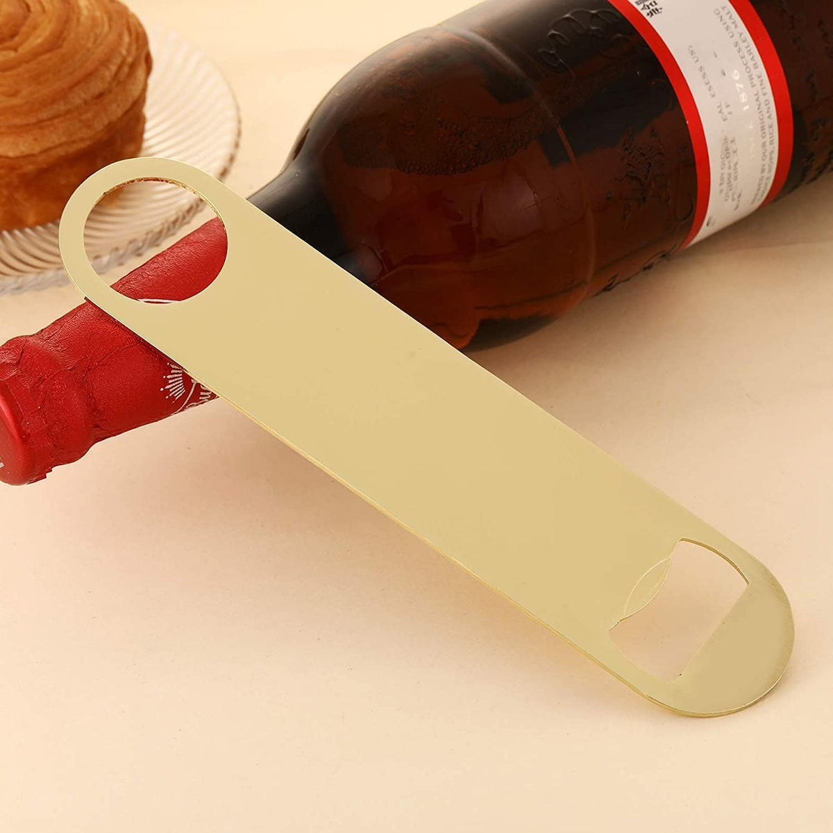 4PCS Heavy Duty Stainless Steel Flat Bottle Opener Beer Bottle Opener 7" Speed Openers for Kitchen, Bar or Restaurant Birthday Wedding Bridal Shower Gifts (Gold,4)