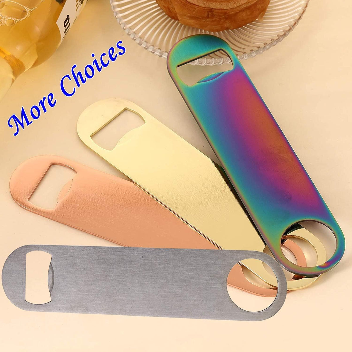 4PCS Heavy Duty Stainless Steel Flat Bottle Opener Beer Bottle Opener 7" Speed Openers for Kitchen, Bar or Restaurant Birthday Wedding Bridal Shower Gifts (Gold,4)