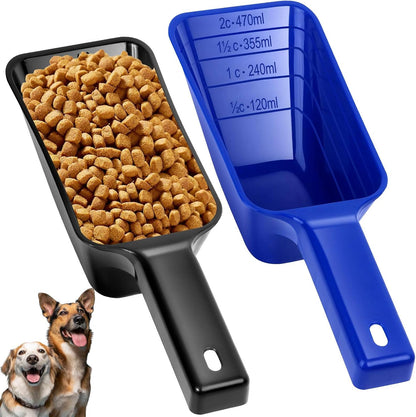 2 Cup Dog Food Scoop(2 Pack), Plastic Pet Food Scoop with Measuring Lines for Accurate Pet Food Portions,Dishwasher Safe (Black)