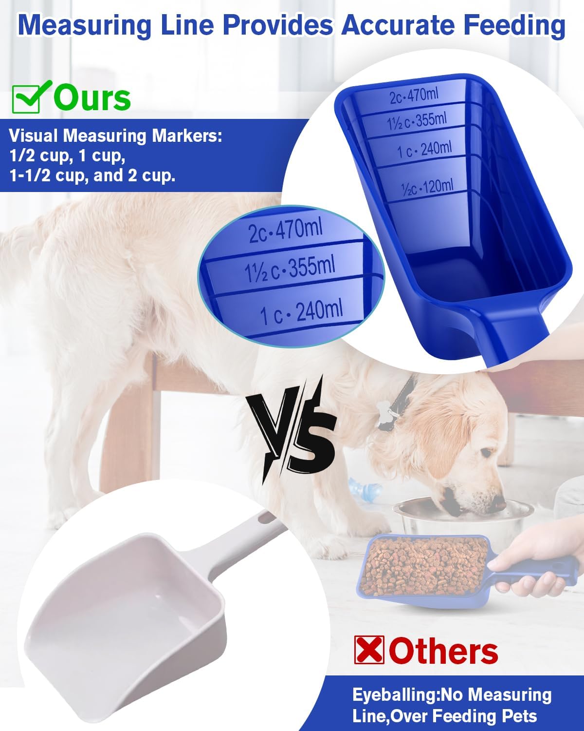 2 Cup Dog Food Scoop(2 Pack), Plastic Pet Food Scoop with Measuring Lines for Accurate Pet Food Portions,Dishwasher Safe (Black)
