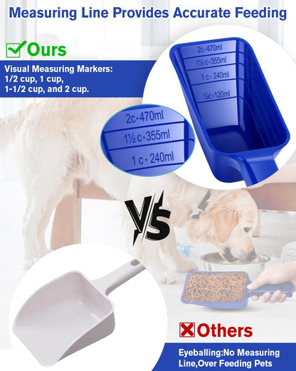 2 Cup Dog Food Scoop(2 Pack), Plastic Pet Food Scoop with Measuring Lines for Accurate Pet Food Portions,Dishwasher Safe (Black)