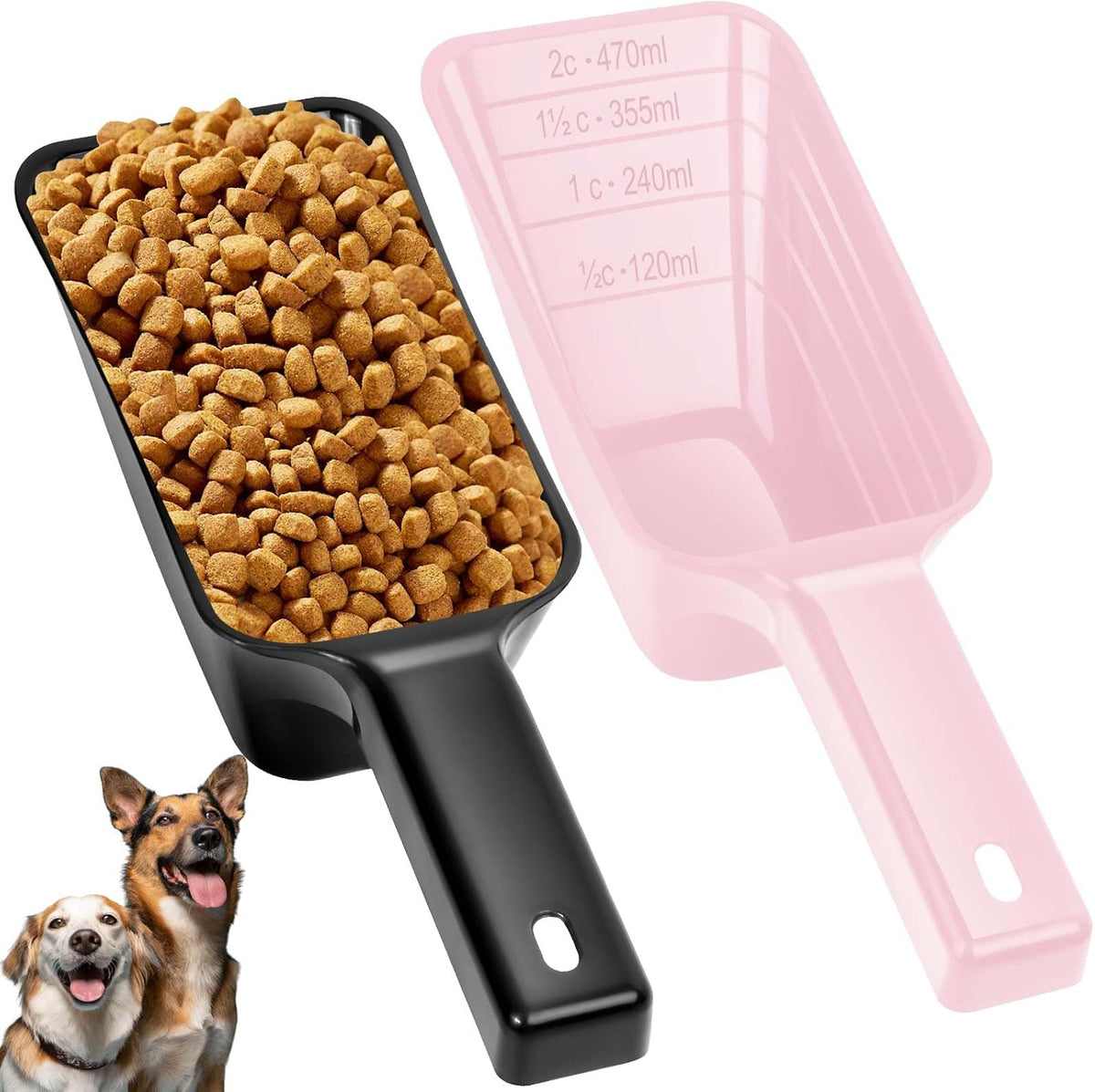 2 Cup Dog Food Scoop(2 Pack), Plastic Pet Food Scoop with Measuring Lines for Accurate Pet Food Portions,Dishwasher Safe (Black)