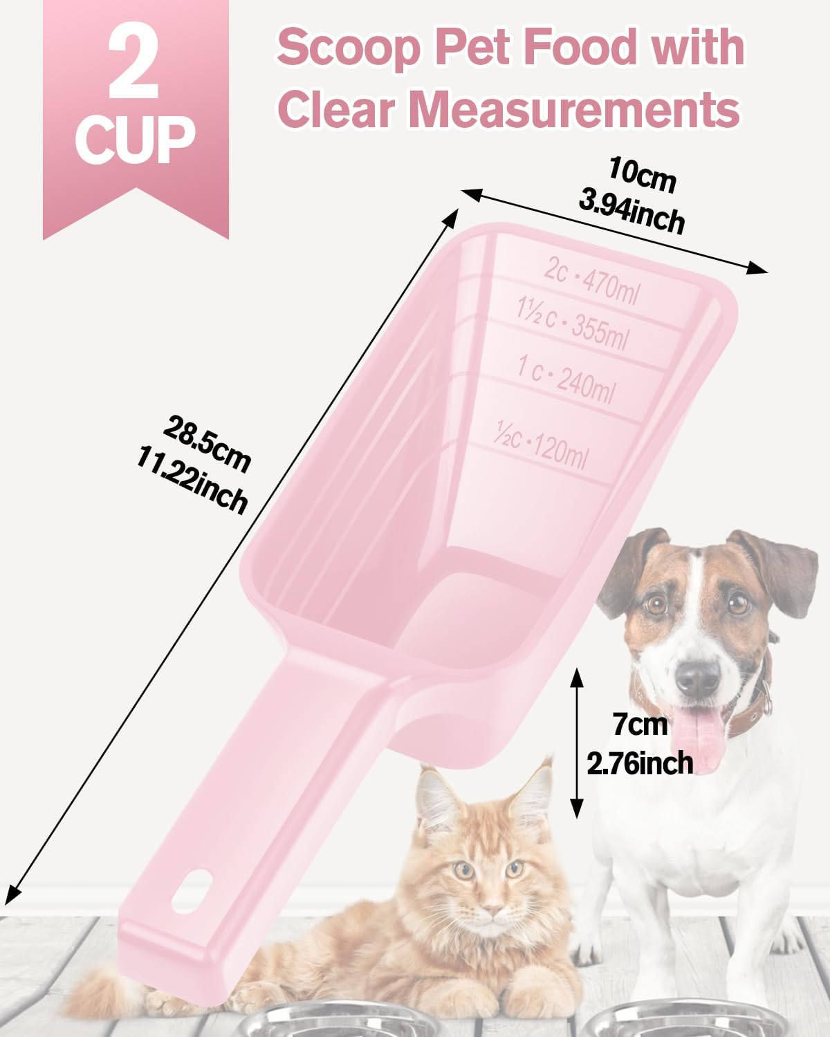 2 Cup Dog Food Scoop(2 Pack), Plastic Pet Food Scoop with Measuring Lines for Accurate Pet Food Portions,Dishwasher Safe (Black)