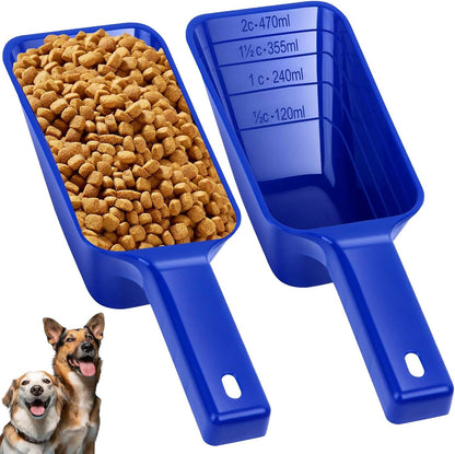 2 Cup Dog Food Scoop(2 Pack), Plastic Pet Food Scoop with Measuring Lines for Accurate Pet Food Portions,Dishwasher Safe (Black)