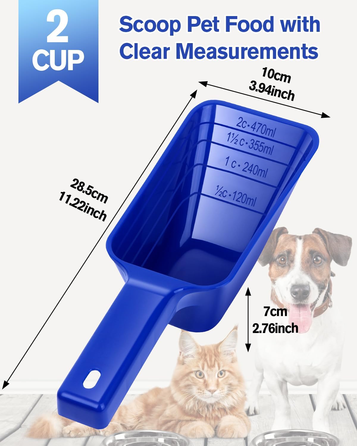 2 Cup Dog Food Scoop(2 Pack), Plastic Pet Food Scoop with Measuring Lines for Accurate Pet Food Portions,Dishwasher Safe (Black)