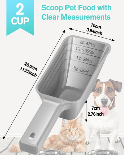 2 Cup Dog Food Scoop(2 Pack), Plastic Pet Food Scoop with Measuring Lines for Accurate Pet Food Portions,Dishwasher Safe (Black)