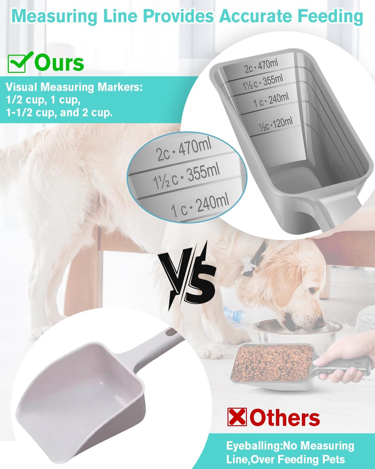 2 Cup Dog Food Scoop(2 Pack), Plastic Pet Food Scoop with Measuring Lines for Accurate Pet Food Portions,Dishwasher Safe (Black)