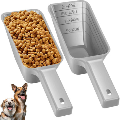 2 Cup Dog Food Scoop(2 Pack), Plastic Pet Food Scoop with Measuring Lines for Accurate Pet Food Portions,Dishwasher Safe (Black)
