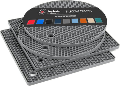 Trivets for Hot Dishes - Hot Pads for Kitchen, Silicone Pot Holders for Hot Pots and Pans, Silicone Mats for Kitchen Countertops, Table, Flexible Easy to Wash and Dry, Grey