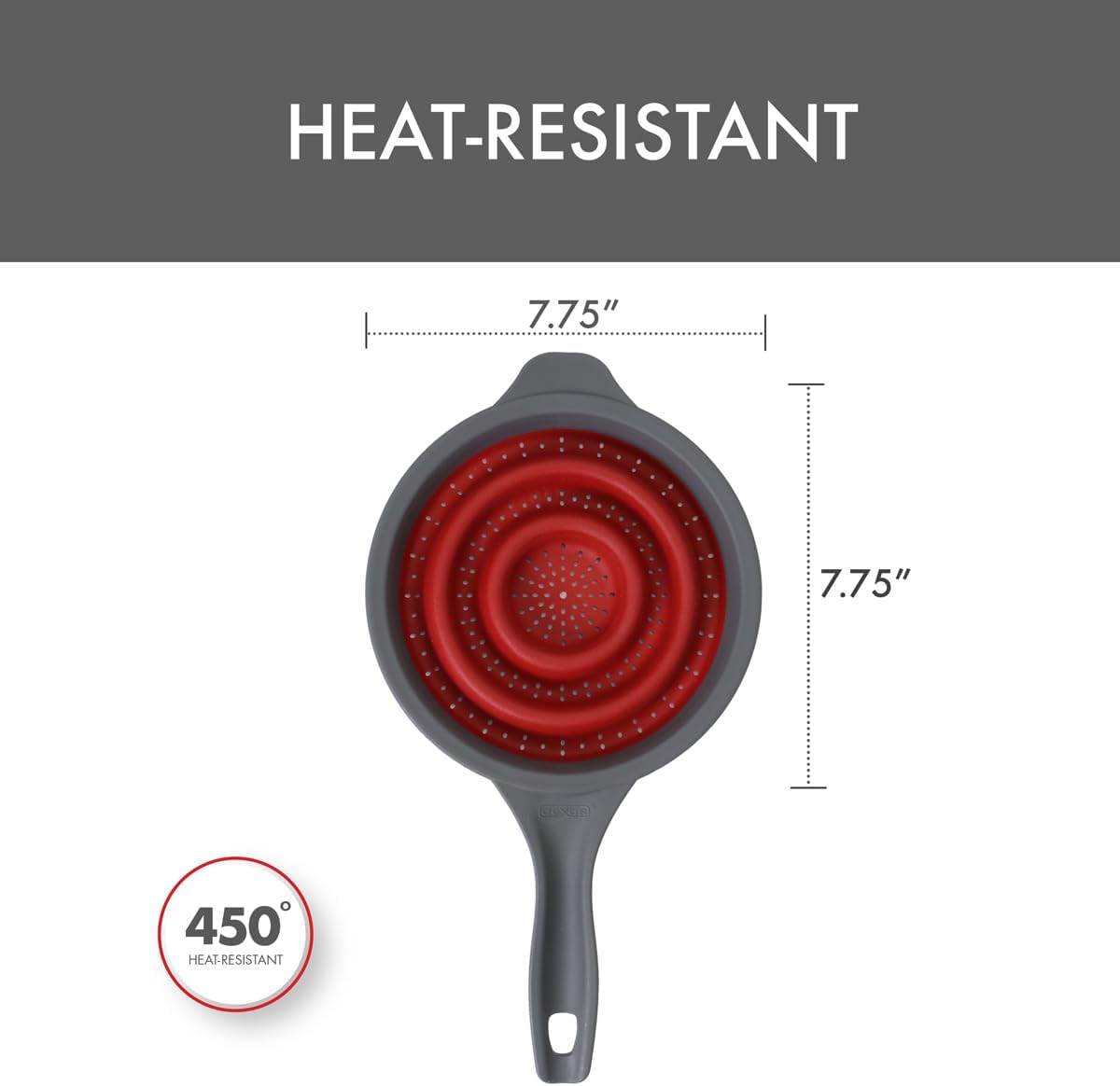 Pop N Store Collapsible Strainer, 8-Inch, Red, 1.3 Quarts Capacity, Dishwasher Safe, Space-Saving Design