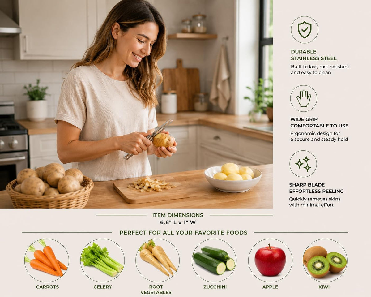 Potato Peeler Stainless Steel – Swivel Vegetable Peeler for Potatoes, Carrots, Fruits & Vegetables with Ergonomic Wide Grip, Dishwasher Safe