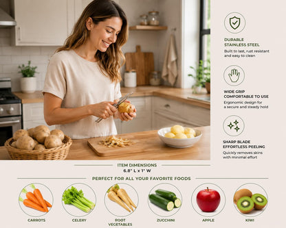 Potato Peeler Stainless Steel – Swivel Vegetable Peeler for Potatoes, Carrots, Fruits & Vegetables with Ergonomic Wide Grip, Dishwasher Safe
