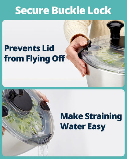 Stainless Steel Salad Spinner 6.34Qt, BPA-Free Large Lettuce Dryer