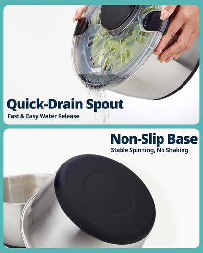 Stainless Steel Salad Spinner 6.34Qt, BPA-Free Large Lettuce Dryer