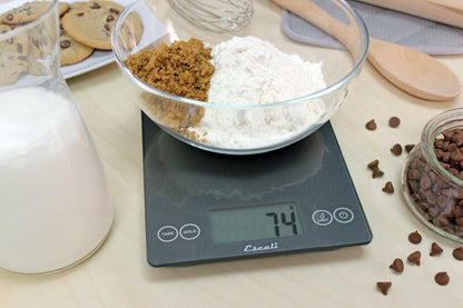 Arti Glass Food Scale Digital Countertop Kitchen, Baking and Cooking Scale with Nutrition and Calorie Counter, 15-Pound Capacity, 9" x 6.5" x .75", Gray Storm
