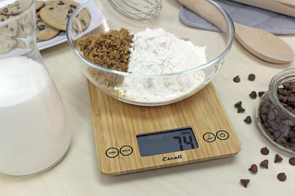 Arti Glass Food Scale Digital Countertop Kitchen, Baking and Cooking Scale with Nutrition and Calorie Counter, 15-Pound Capacity, 9" x 6.5" x .75", Gray Storm