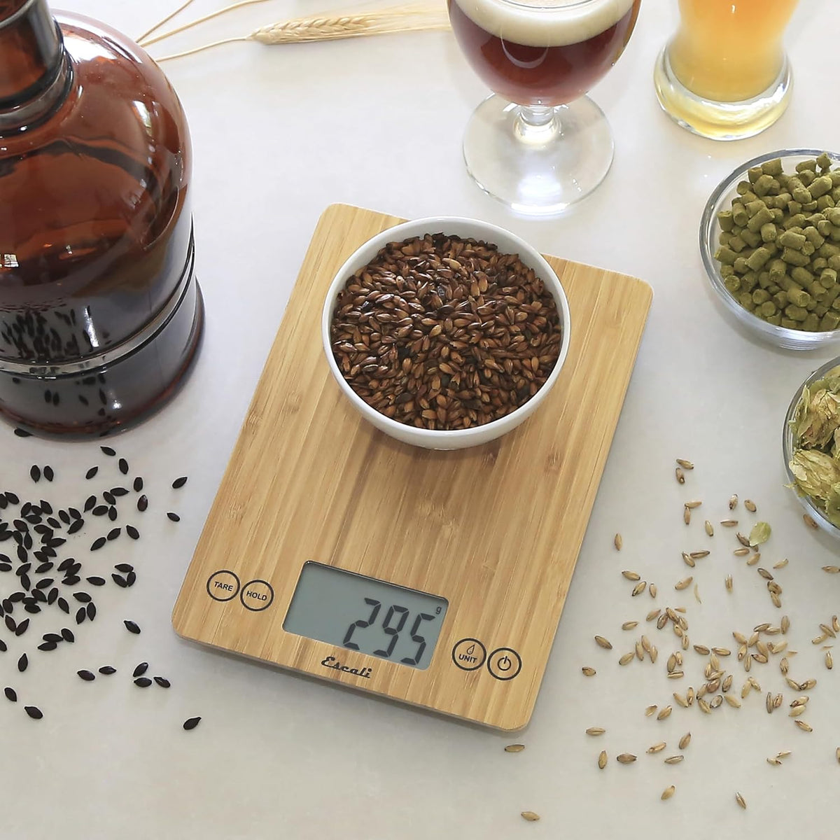Arti Glass Food Scale Digital Countertop Kitchen, Baking and Cooking Scale with Nutrition and Calorie Counter, 15-Pound Capacity, 9" x 6.5" x .75", Gray Storm