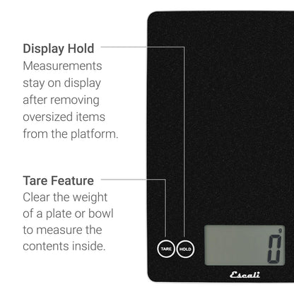 Arti Glass Food Scale Digital Countertop Kitchen, Baking and Cooking Scale with Nutrition and Calorie Counter, 15-Pound Capacity, 9" x 6.5" x .75", Gray Storm
