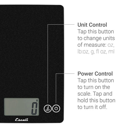 Arti Glass Food Scale Digital Countertop Kitchen, Baking and Cooking Scale with Nutrition and Calorie Counter, 15-Pound Capacity, 9" x 6.5" x .75", Gray Storm