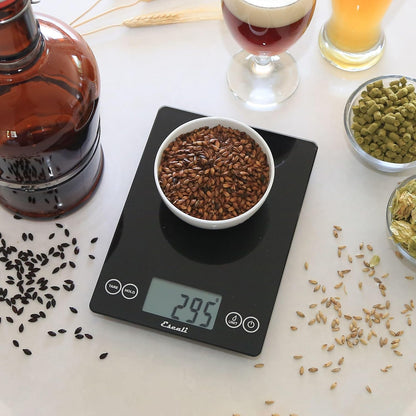 Arti Glass Food Scale Digital Countertop Kitchen, Baking and Cooking Scale with Nutrition and Calorie Counter, 15-Pound Capacity, 9" x 6.5" x .75", Gray Storm