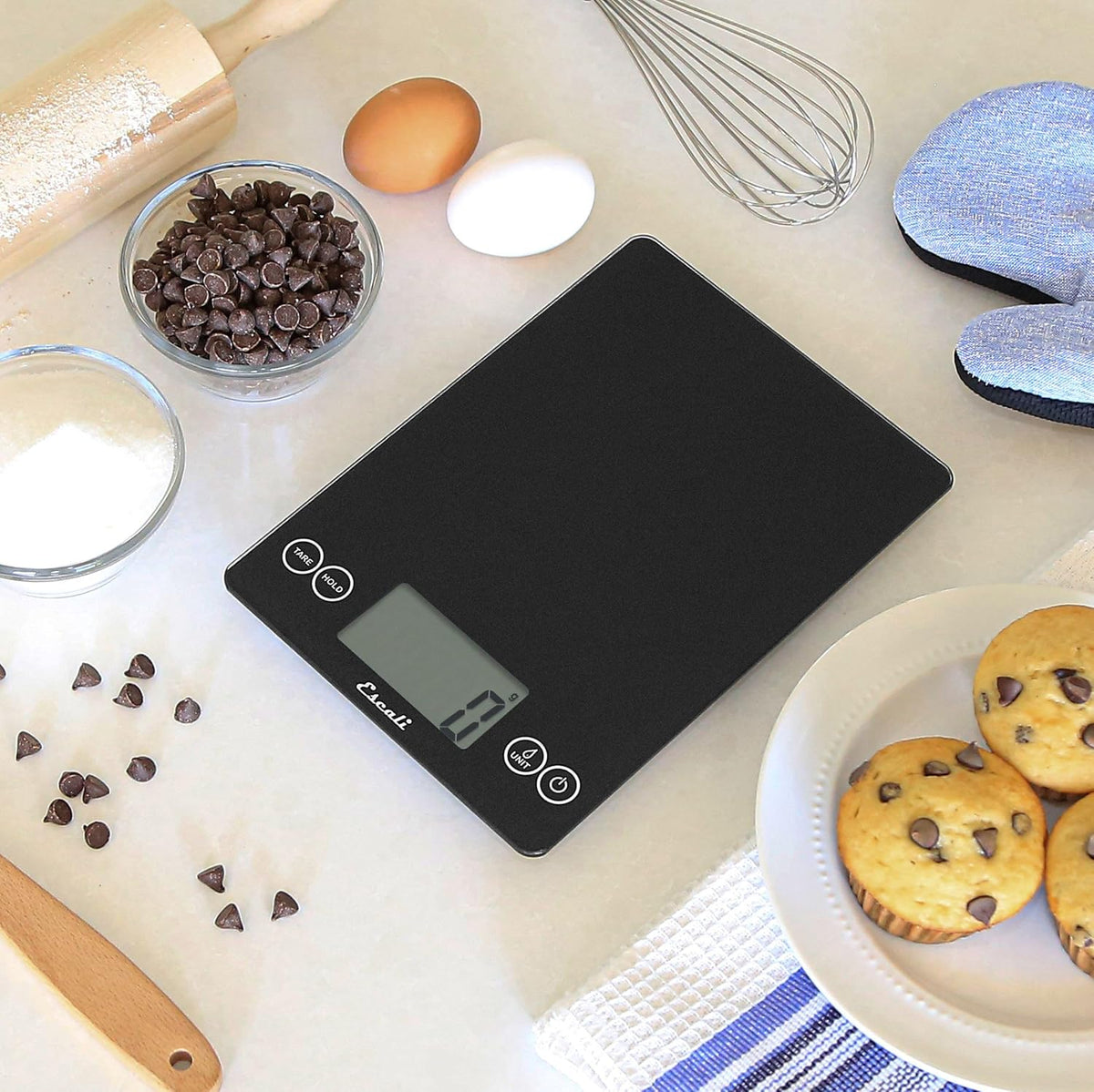 Arti Glass Food Scale Digital Countertop Kitchen, Baking and Cooking Scale with Nutrition and Calorie Counter, 15-Pound Capacity, 9" x 6.5" x .75", Gray Storm
