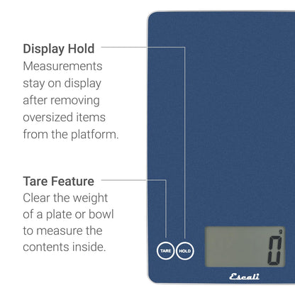 Arti Glass Food Scale Digital Countertop Kitchen, Baking and Cooking Scale with Nutrition and Calorie Counter, 15-Pound Capacity, 9" x 6.5" x .75", Gray Storm
