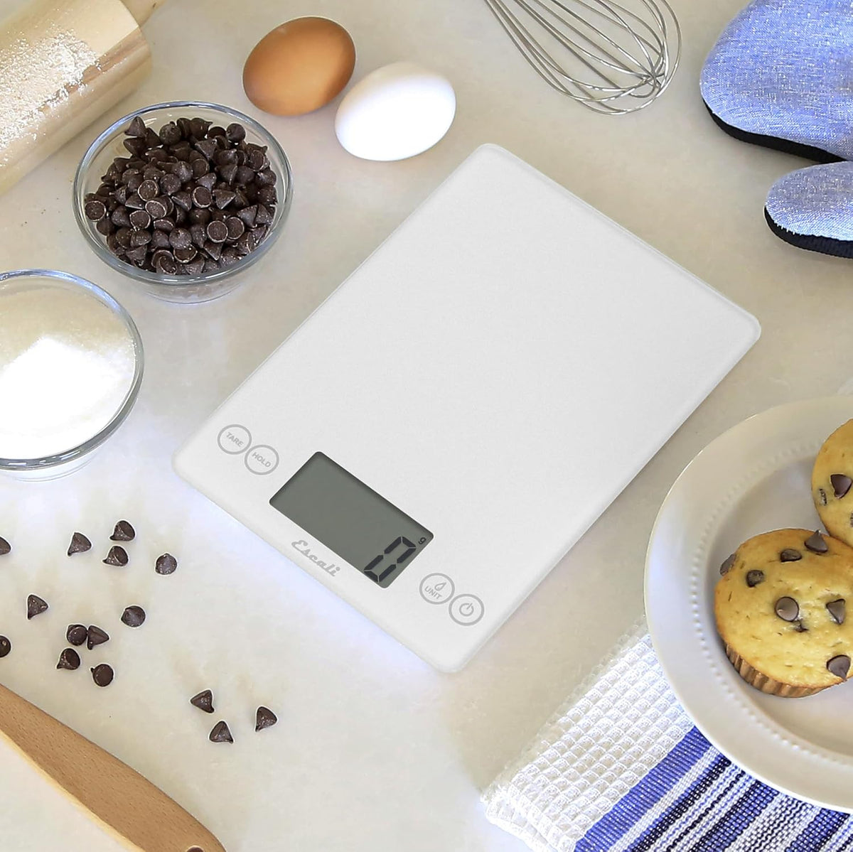 Arti Glass Food Scale Digital Countertop Kitchen, Baking and Cooking Scale with Nutrition and Calorie Counter, 15-Pound Capacity, 9" x 6.5" x .75", Gray Storm