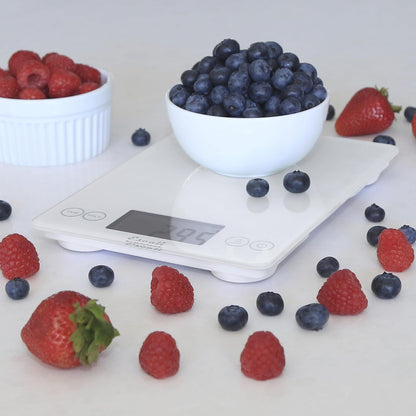 Arti Glass Food Scale Digital Countertop Kitchen, Baking and Cooking Scale with Nutrition and Calorie Counter, 15-Pound Capacity, 9" x 6.5" x .75", Gray Storm