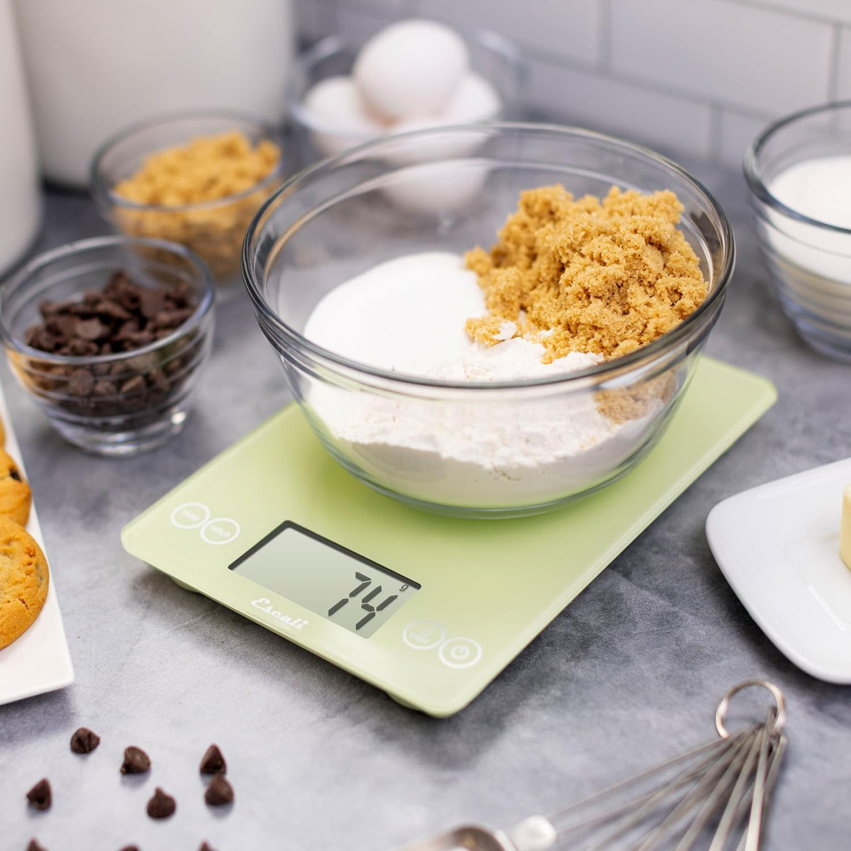 Arti Glass Food Scale Digital Countertop Kitchen, Baking and Cooking Scale with Nutrition and Calorie Counter, 15-Pound Capacity, 9" x 6.5" x .75", Gray Storm