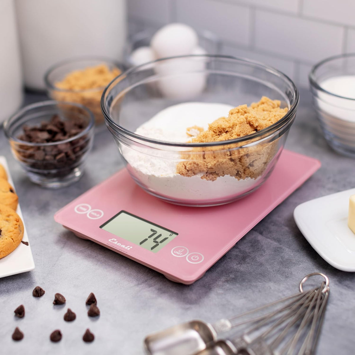 Arti Glass Food Scale Digital Countertop Kitchen, Baking and Cooking Scale with Nutrition and Calorie Counter, 15-Pound Capacity, 9" x 6.5" x .75", Gray Storm