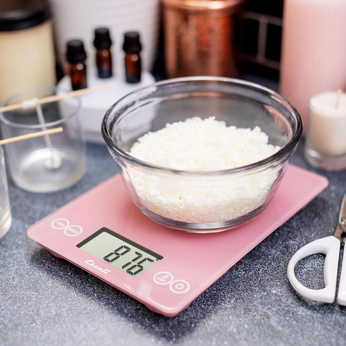 Arti Glass Food Scale Digital Countertop Kitchen, Baking and Cooking Scale with Nutrition and Calorie Counter, 15-Pound Capacity, 9" x 6.5" x .75", Gray Storm