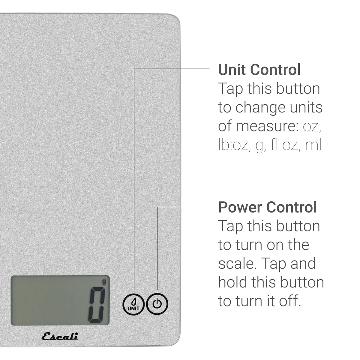 Arti Glass Food Scale Digital Countertop Kitchen, Baking and Cooking Scale with Nutrition and Calorie Counter, 15-Pound Capacity, 9" x 6.5" x .75", Gray Storm
