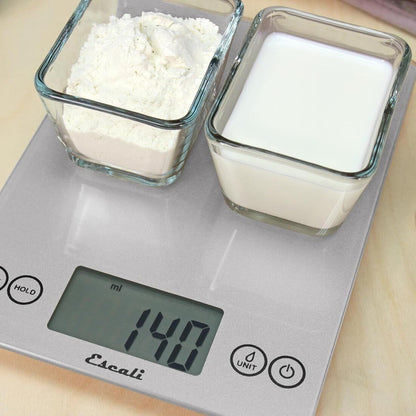 Arti Glass Food Scale Digital Countertop Kitchen, Baking and Cooking Scale with Nutrition and Calorie Counter, 15-Pound Capacity, 9" x 6.5" x .75", Gray Storm