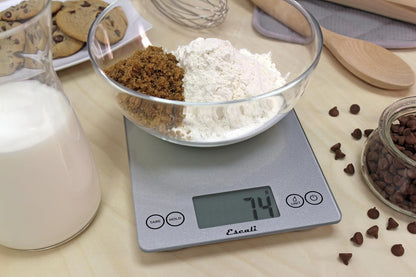 Arti Glass Food Scale Digital Countertop Kitchen, Baking and Cooking Scale with Nutrition and Calorie Counter, 15-Pound Capacity, 9" x 6.5" x .75", Gray Storm