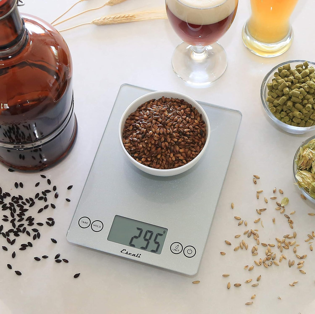 Arti Glass Food Scale Digital Countertop Kitchen, Baking and Cooking Scale with Nutrition and Calorie Counter, 15-Pound Capacity, 9" x 6.5" x .75", Gray Storm