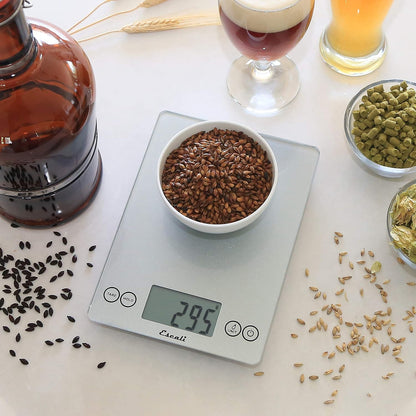 Arti Glass Food Scale Digital Countertop Kitchen, Baking and Cooking Scale with Nutrition and Calorie Counter, 15-Pound Capacity, 9" x 6.5" x .75", Gray Storm