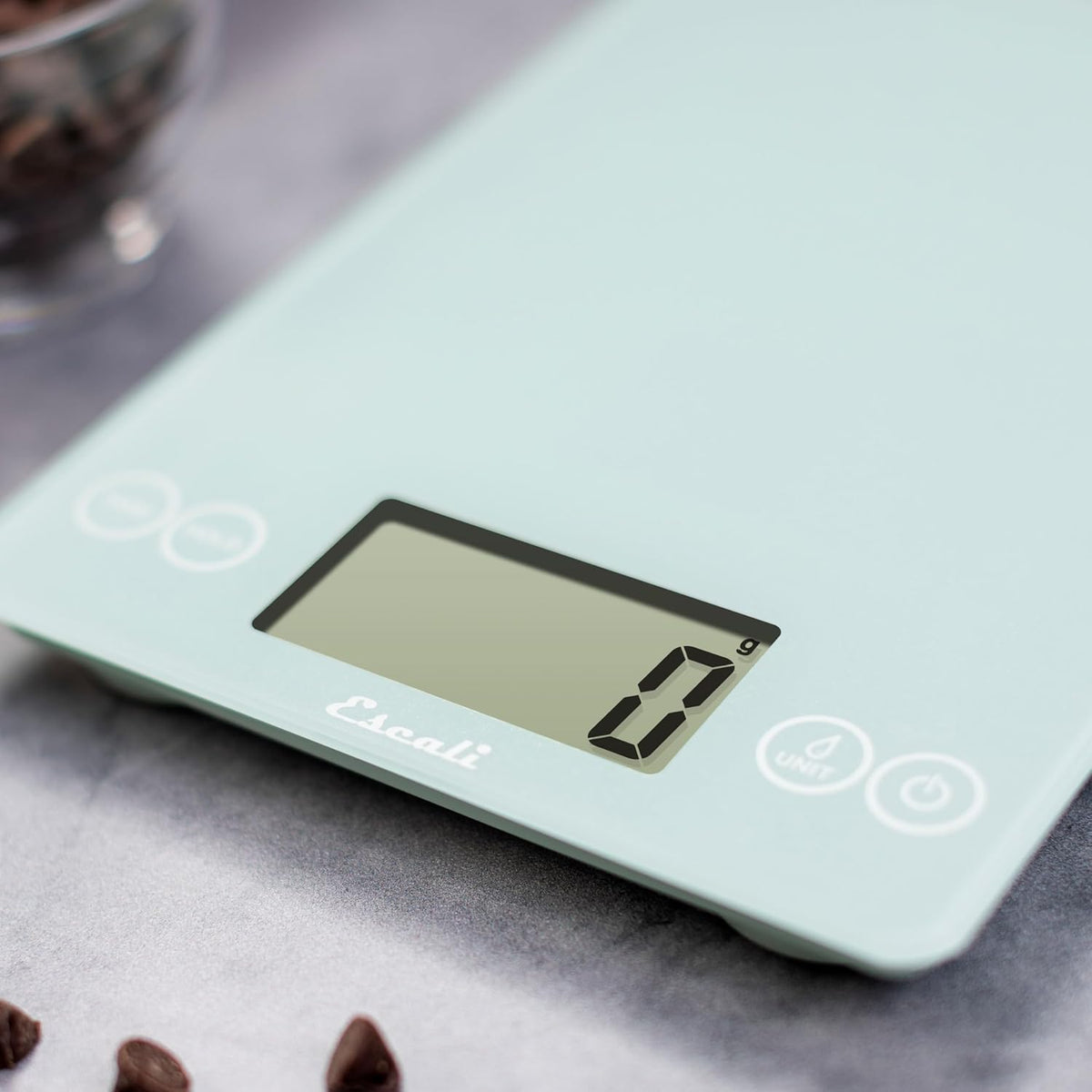 Arti Glass Food Scale Digital Countertop Kitchen, Baking and Cooking Scale with Nutrition and Calorie Counter, 15-Pound Capacity, 9" x 6.5" x .75", Gray Storm