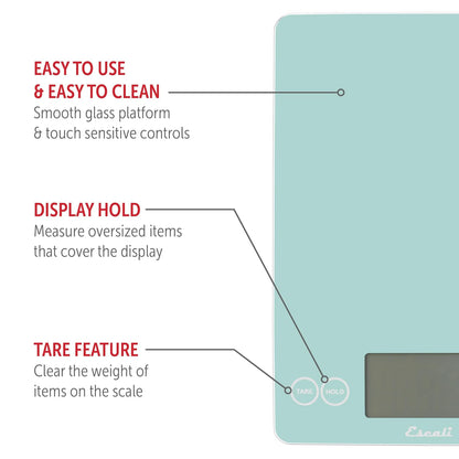 Arti Glass Food Scale Digital Countertop Kitchen, Baking and Cooking Scale with Nutrition and Calorie Counter, 15-Pound Capacity, 9" x 6.5" x .75", Gray Storm