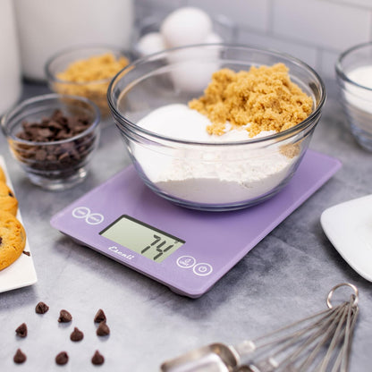 Arti Glass Food Scale Digital Countertop Kitchen, Baking and Cooking Scale with Nutrition and Calorie Counter, 15-Pound Capacity, 9" x 6.5" x .75", Gray Storm