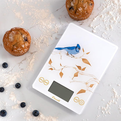 Arti Glass Food Scale Digital Countertop Kitchen, Baking and Cooking Scale with Nutrition and Calorie Counter, 15-Pound Capacity, 9" x 6.5" x .75", Gray Storm