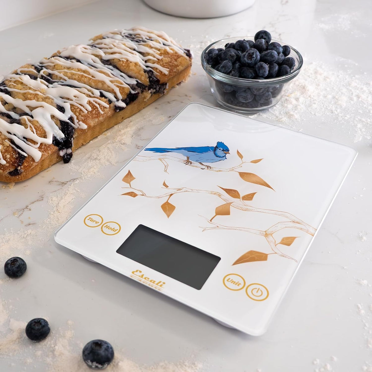 Arti Glass Food Scale Digital Countertop Kitchen, Baking and Cooking Scale with Nutrition and Calorie Counter, 15-Pound Capacity, 9" x 6.5" x .75", Gray Storm