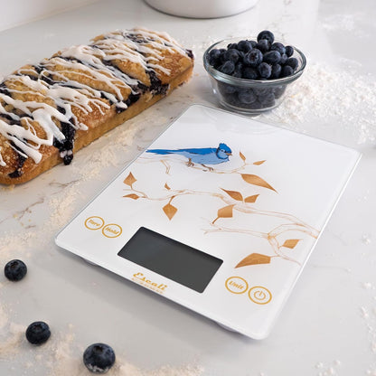 Arti Glass Food Scale Digital Countertop Kitchen, Baking and Cooking Scale with Nutrition and Calorie Counter, 15-Pound Capacity, 9" x 6.5" x .75", Gray Storm