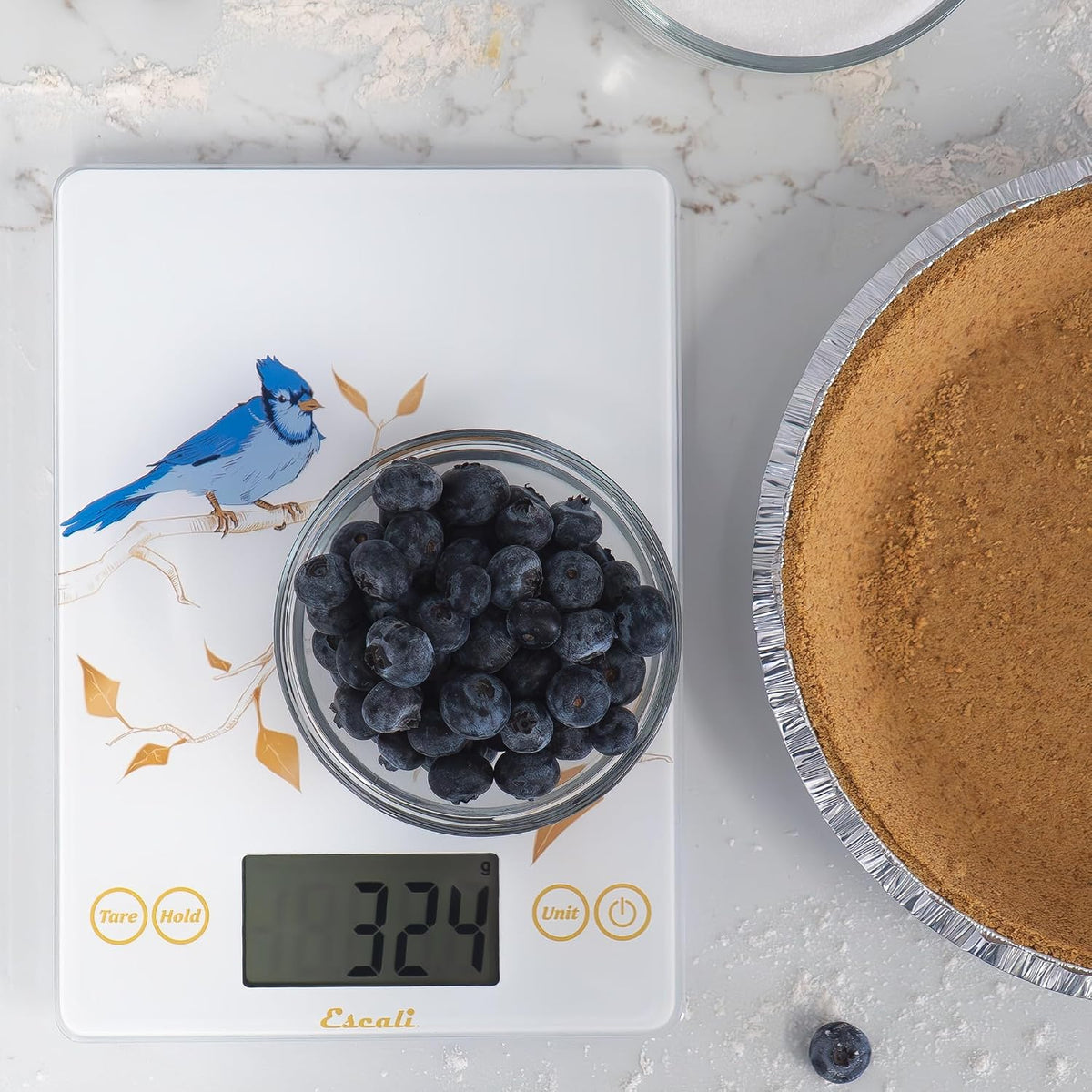 Arti Glass Food Scale Digital Countertop Kitchen, Baking and Cooking Scale with Nutrition and Calorie Counter, 15-Pound Capacity, 9" x 6.5" x .75", Gray Storm