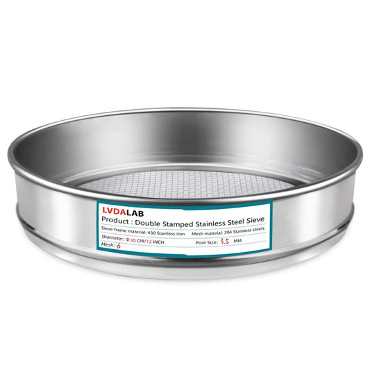 304 Stainless Steel Lab Sieve Screen Mesh, 6 Mesh(3.5mm) Aperture Test Sieve, 12Inch(30cm) Diameter Economy Standard Analysis Sample Test Sieves for Industrial Laboratory Homes - Colors A
