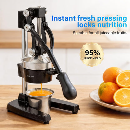 Cast Iron manual juicer, Hand Citrus juicer press, Orange Lemon Squeezer,Heavy Duty Manual Juicer,Commercial Grade,Countertop Extactor for Fruit Juice -Stainless Steel,Easy to Clean Black