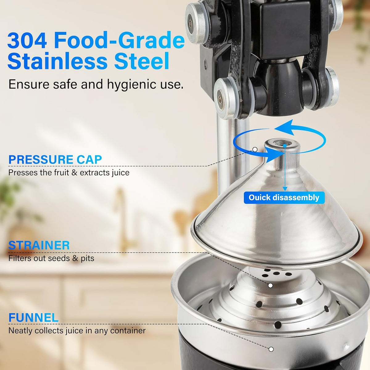 Cast Iron manual juicer, Hand Citrus juicer press, Orange Lemon Squeezer,Heavy Duty Manual Juicer,Commercial Grade,Countertop Extactor for Fruit Juice -Stainless Steel,Easy to Clean Black